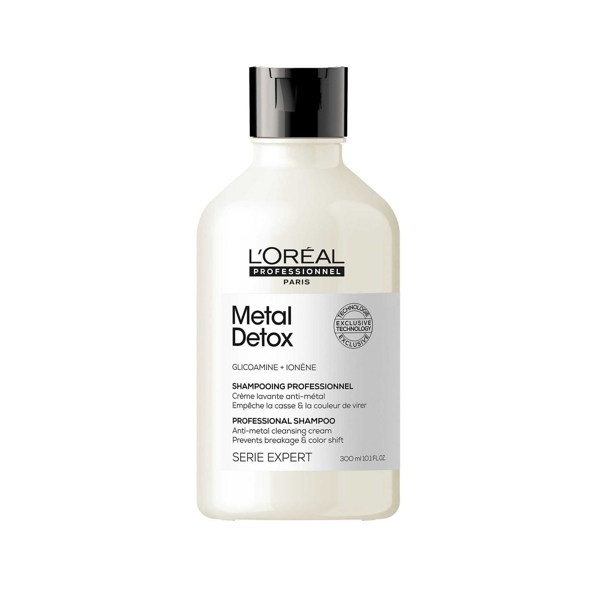 L'Oréal Professionnel Metal Detox Shampoo bottle, 300ml, anti-metal cleansing cream.